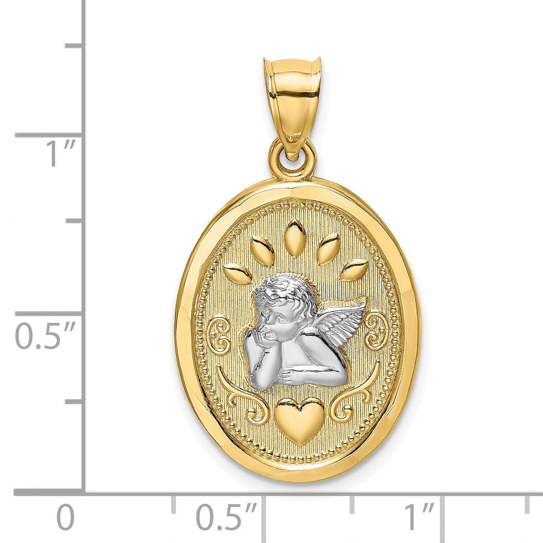 Lovely Rita's Pendants & Charms 14K Yellow Gold Rhodium Oval Shape Angel Cherub with Heart Pendant