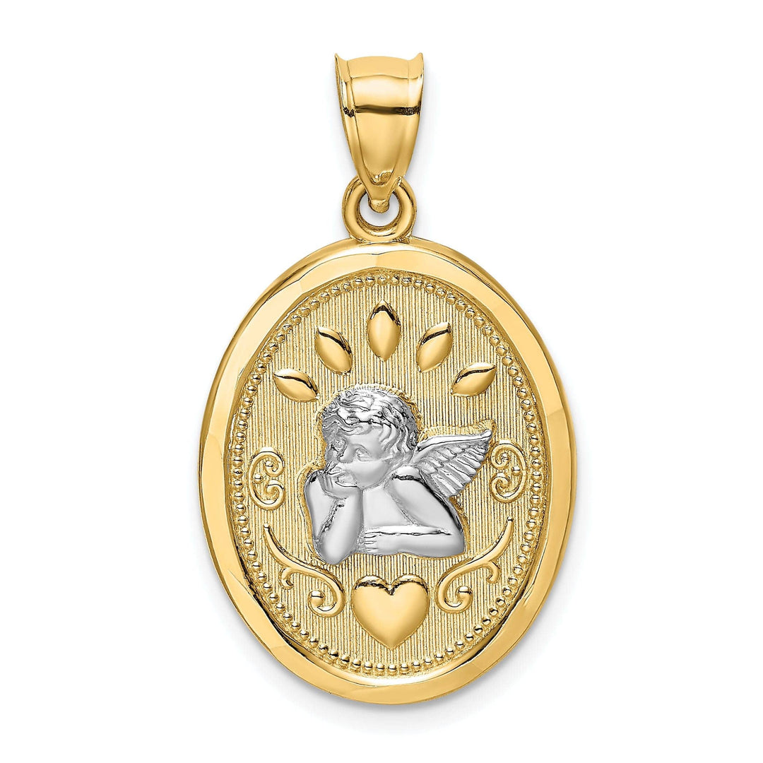 Lovely Rita's Pendants & Charms 14K Yellow Gold Rhodium Oval Shape Angel Cherub with Heart Pendant