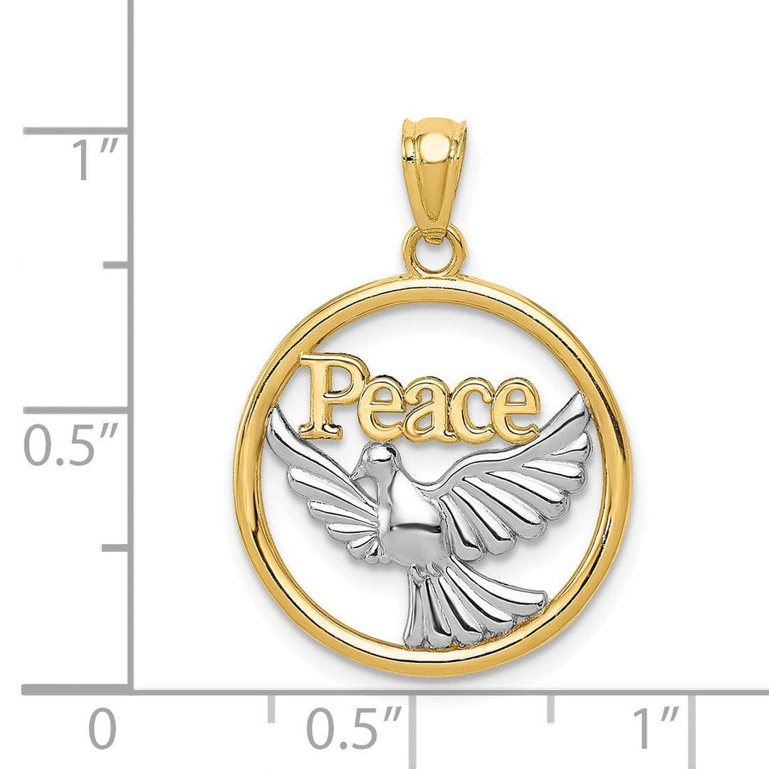 Lovely Rita's Pendants & Charms 14K Yellow Gold Rhodium "Peace" Discription with Dove Design Pendant