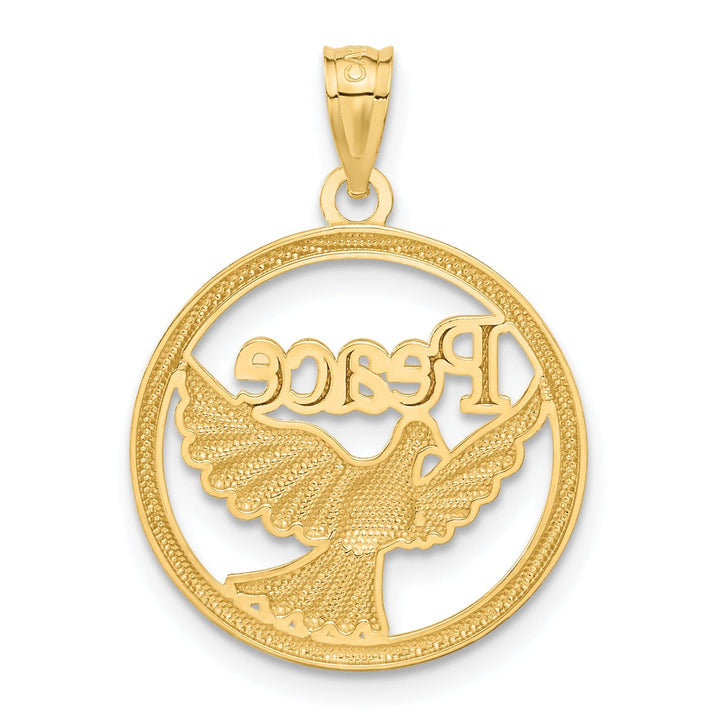 Lovely Rita's Pendants & Charms 14K Yellow Gold Rhodium "Peace" Discription with Dove Design Pendant