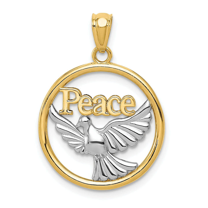 Lovely Rita's Pendants & Charms 14K Yellow Gold Rhodium "Peace" Discription with Dove Design Pendant