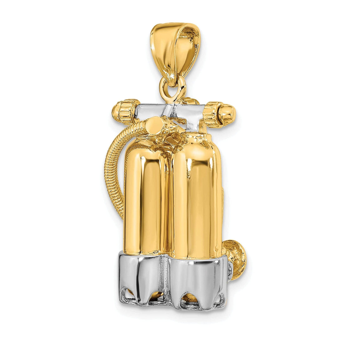 Lovely Rita's Pendants & Charms 14K Yellow Gold Rhodium Polish Finish 3-Dimensional Double Scuba Tanks with Air Hose Charm Pendant