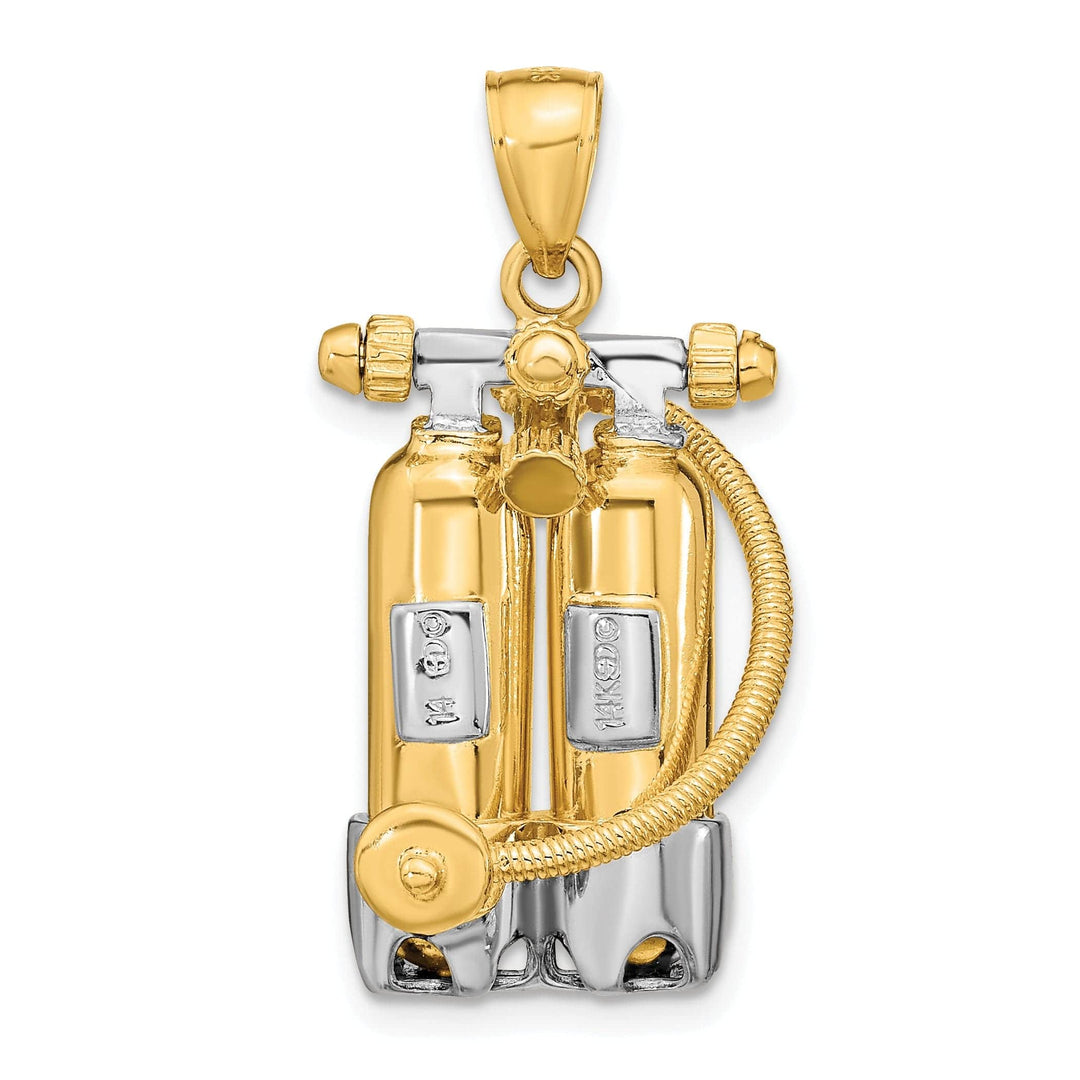 Lovely Rita's Pendants & Charms 14K Yellow Gold Rhodium Polish Finish 3-Dimensional Double Scuba Tanks with Air Hose Charm Pendant