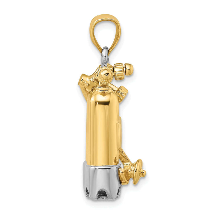 Lovely Rita's Pendants & Charms 14K Yellow Gold Rhodium Polish Finish 3-Dimensional Double Scuba Tanks with Air Hose Charm Pendant
