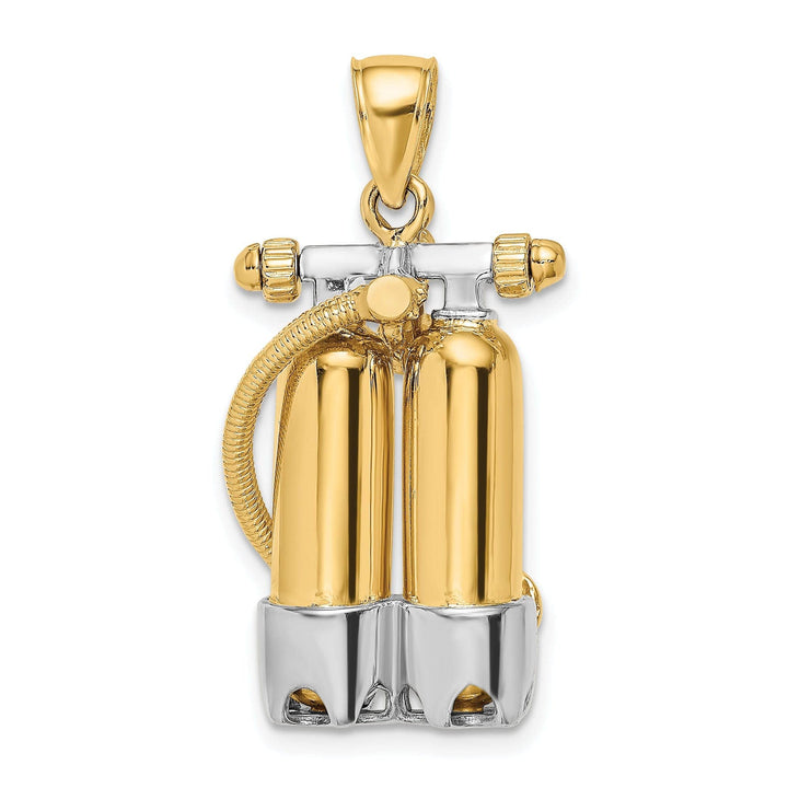 Lovely Rita's Pendants & Charms 14K Yellow Gold Rhodium Polish Finish 3-Dimensional Double Scuba Tanks with Air Hose Charm Pendant