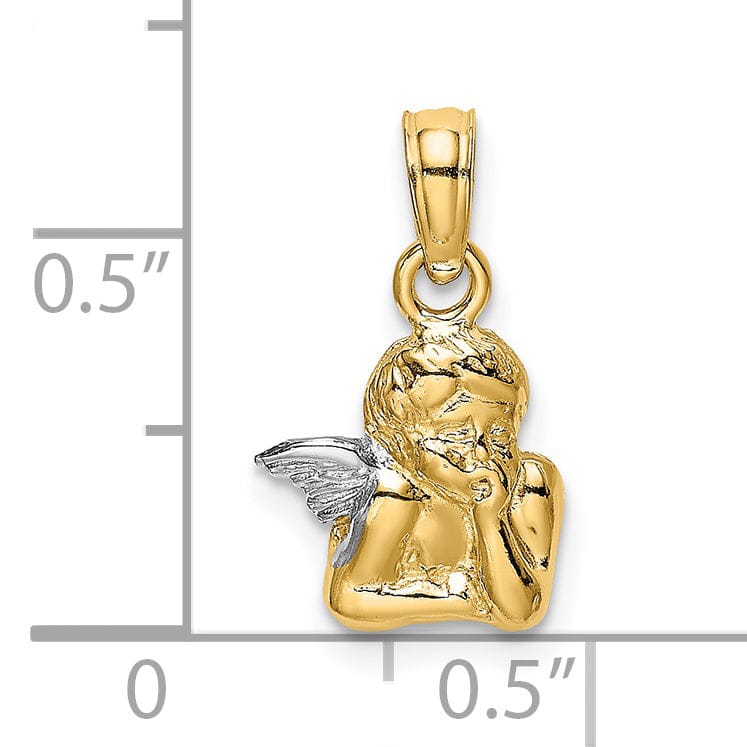 Lovely Rita's Pendants & Charms 14K Yellow Gold Rhodium Polished Angel Resting On Elbow Wings Pendant