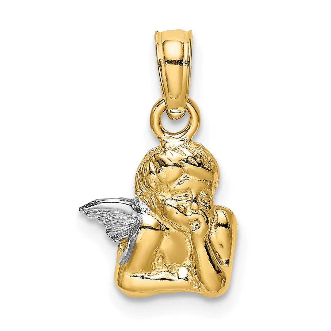 Lovely Rita's Pendants & Charms 14K Yellow Gold Rhodium Polished Angel Resting On Elbow Wings Pendant