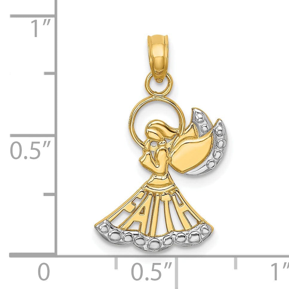 Lovely Rita's Pendants & Charms 14K Yellow Gold Rhodium Polished Angel with Faith Script Pendant