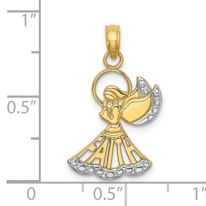 Lovely Rita's Pendants & Charms 14K Yellow Gold Rhodium Polished Angel with Faith Script Pendant