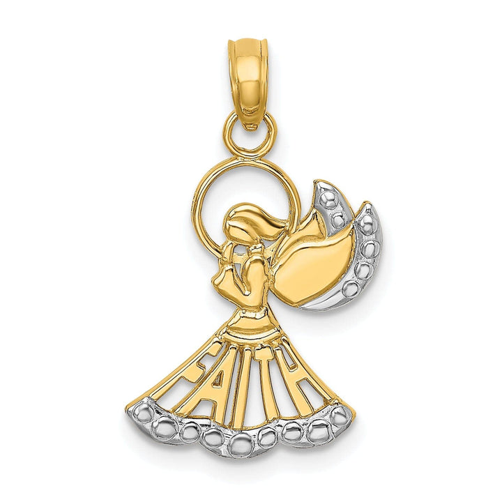 Lovely Rita's Pendants & Charms 14K Yellow Gold Rhodium Polished Angel with Faith Script Pendant