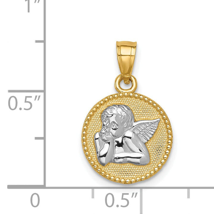 Lovely Rita's Pendants & Charms 14K Yellow Gold Rhodium Polished Concave Angel Medal Pendant