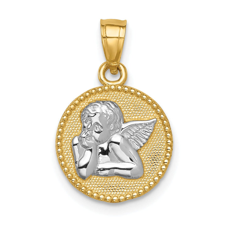 Lovely Rita's Pendants & Charms 14K Yellow Gold Rhodium Polished Concave Angel Medal Pendant