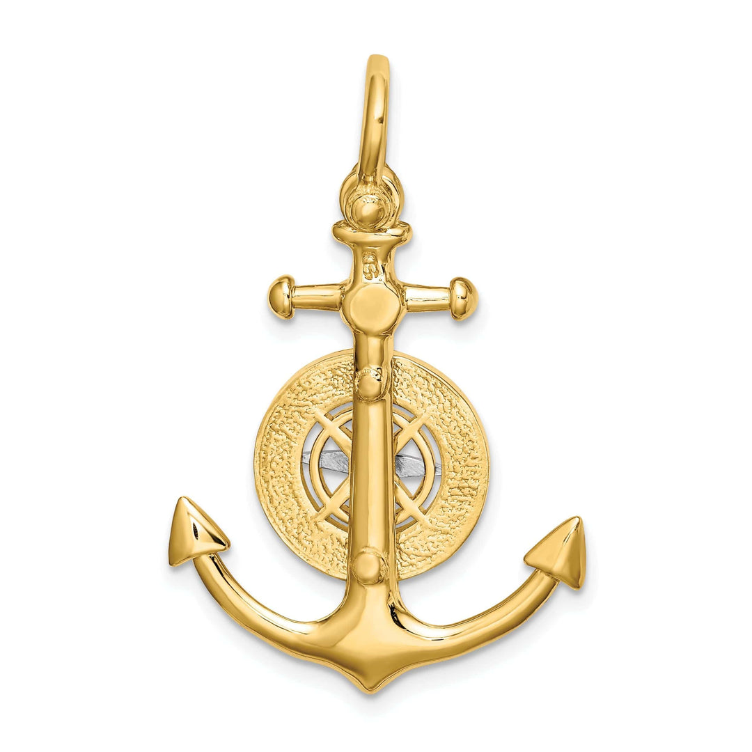Lovely Rita's Pendants & Charms 14K Yellow Gold Rhodium Polished Finish 3-Dimensional Anchor with Boating Compass and Needle Charm Pendant