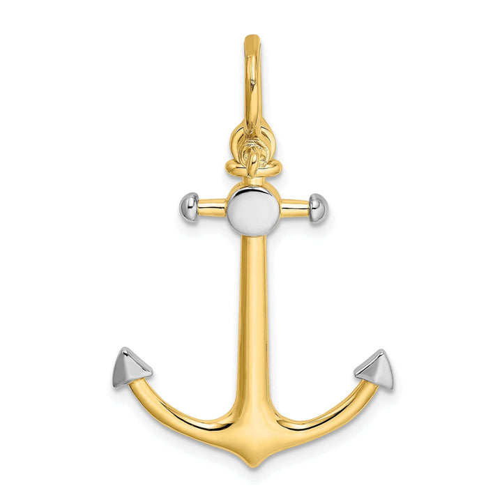 Lovely Rita's Pendants & Charms 14K Yellow Gold Rhodium Polished Finish 3-Dimensional Anchor with Long T Bar and Shackle Bail Charm Pendant