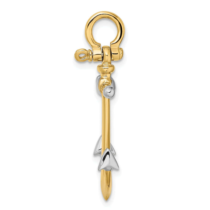 Lovely Rita's Pendants & Charms 14K Yellow Gold Rhodium Polished Finish 3-Dimensional Anchor with Long T Bar and Shackle Bail Charm Pendant