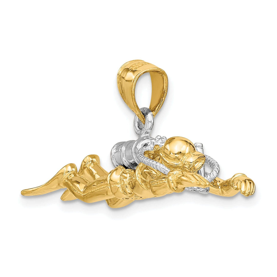Lovely Rita's Pendants & Charms 14K Yellow Gold Rhodium Polished Finish 3-Dimensional Male Scuba Diver Charm Pendant