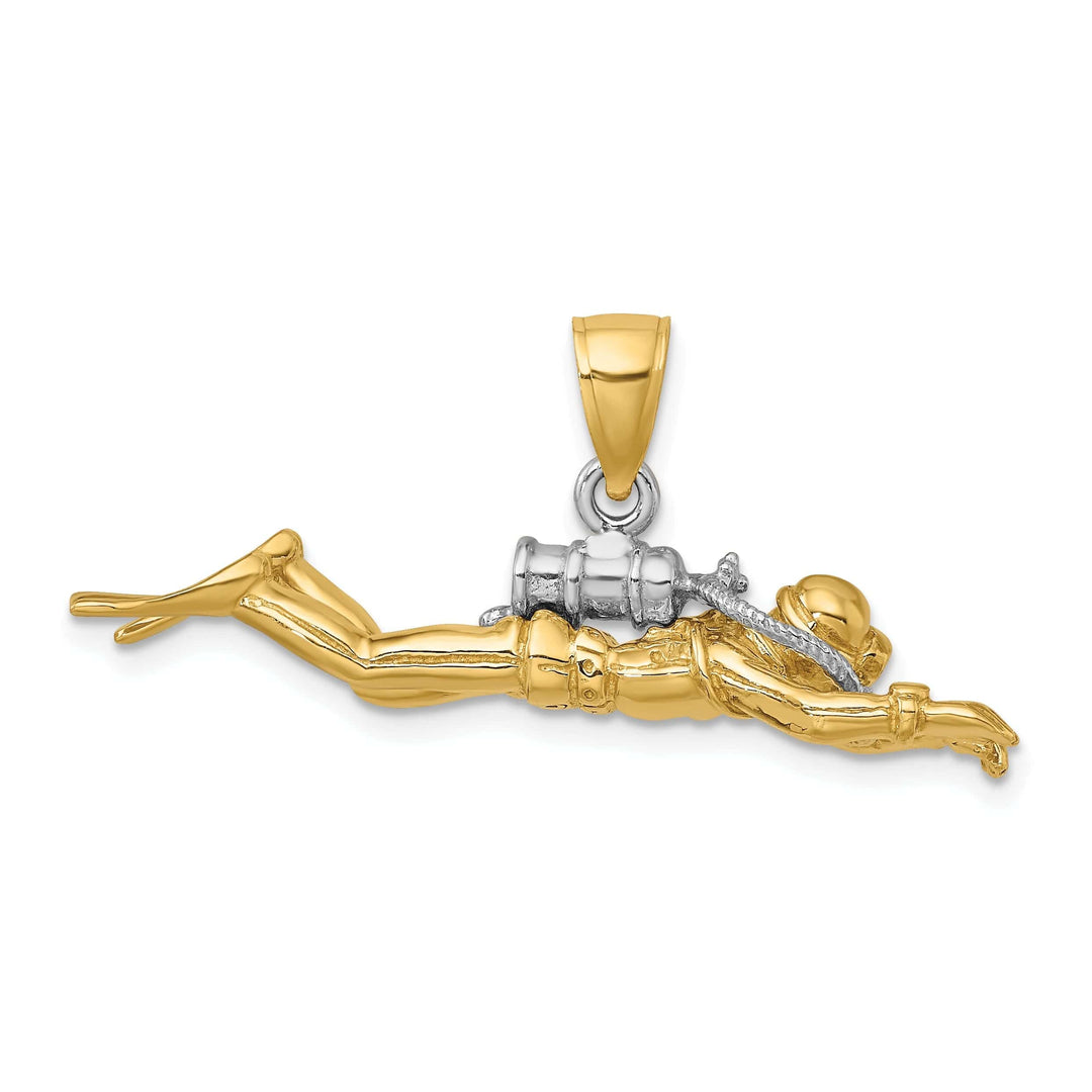 Lovely Rita's Pendants & Charms 14K Yellow Gold Rhodium Polished Finish 3-Dimensional Male Scuba Diver Charm Pendant
