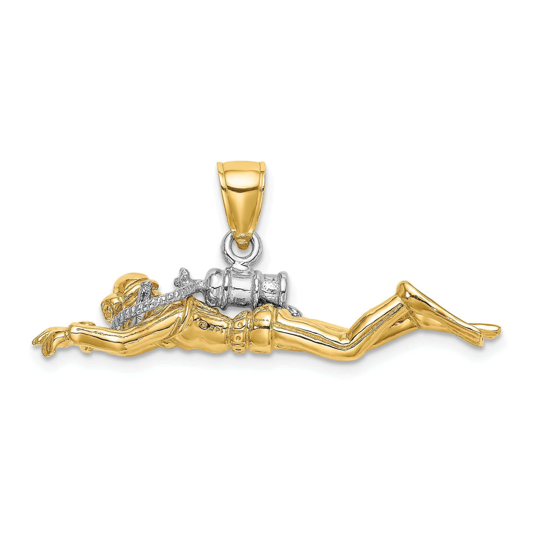 Lovely Rita's Pendants & Charms 14K Yellow Gold Rhodium Polished Finish 3-Dimensional Male Scuba Diver Charm Pendant