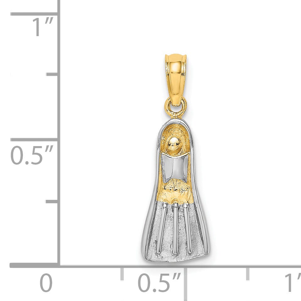 Lovely Rita's Pendants & Charms 14k Yellow Gold Rhodium Polished Finish 3-Dimensional Scuba Flipper Charm Pendant