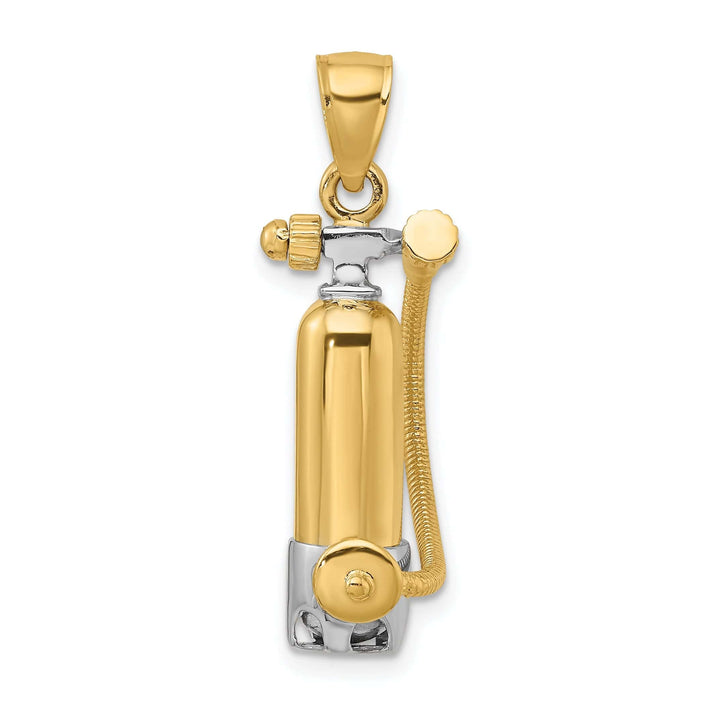 Lovely Rita's Pendants & Charms 14K Yellow Gold Rhodium Polished Finish 3-Dimensional Single Scuba Tank with Hose Charm Pendant