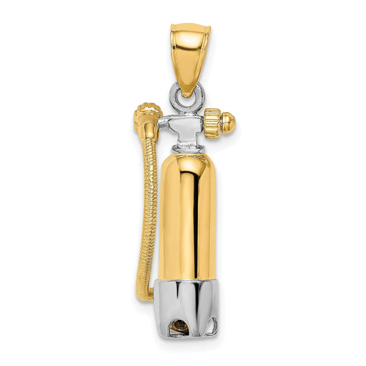 Lovely Rita's Pendants & Charms 14K Yellow Gold Rhodium Polished Finish 3-Dimensional Single Scuba Tank with Hose Charm Pendant