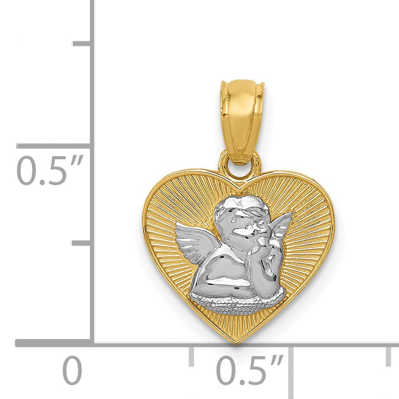 Lovely Rita's Pendants & Charms 14k Yellow Gold Rhodium Polished Finish Guardian Angel Heart Pendant
