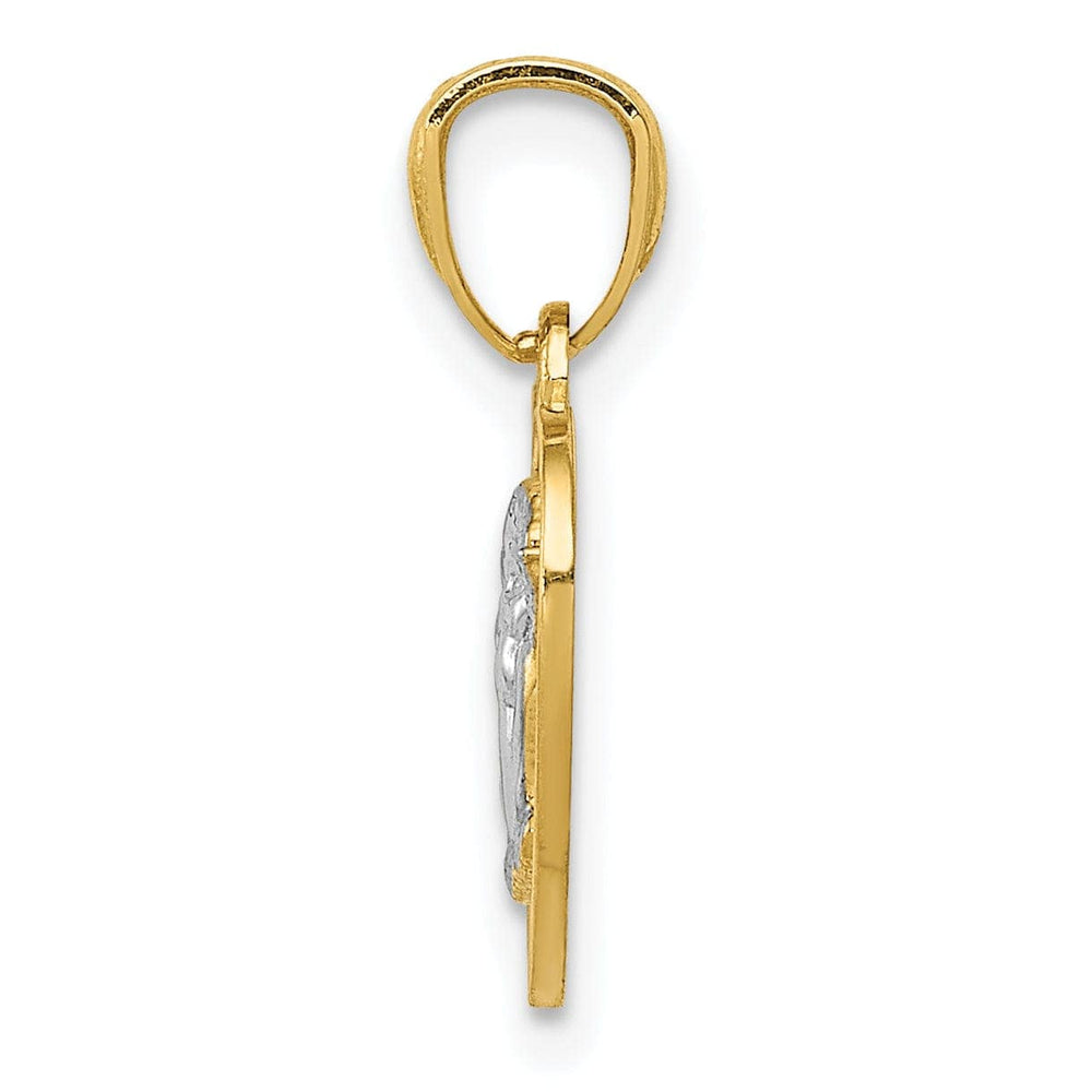 Lovely Rita's Pendants & Charms 14k Yellow Gold Rhodium Polished Finish Guardian Angel Heart Pendant