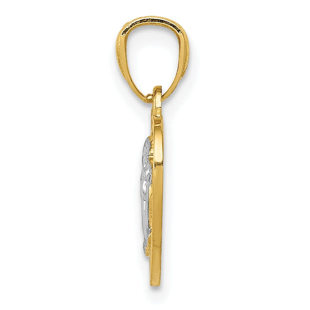 Lovely Rita's Pendants & Charms 14k Yellow Gold Rhodium Polished Finish Guardian Angel Heart Pendant