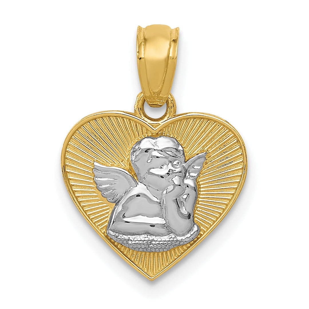 Lovely Rita's Pendants & Charms 14k Yellow Gold Rhodium Polished Finish Guardian Angel Heart Pendant