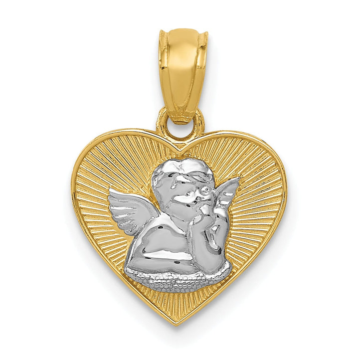 Lovely Rita's Pendants & Charms 14k Yellow Gold Rhodium Polished Finish Guardian Angel Heart Pendant