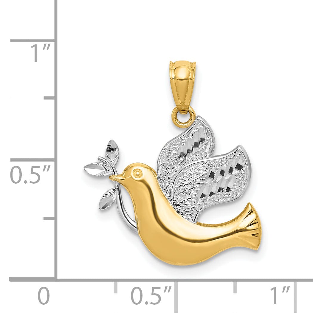 Lovely Rita's Pendants & Charms 14k Yellow Gold Rhodium Polished Solid Concave Peace Dove Pendant