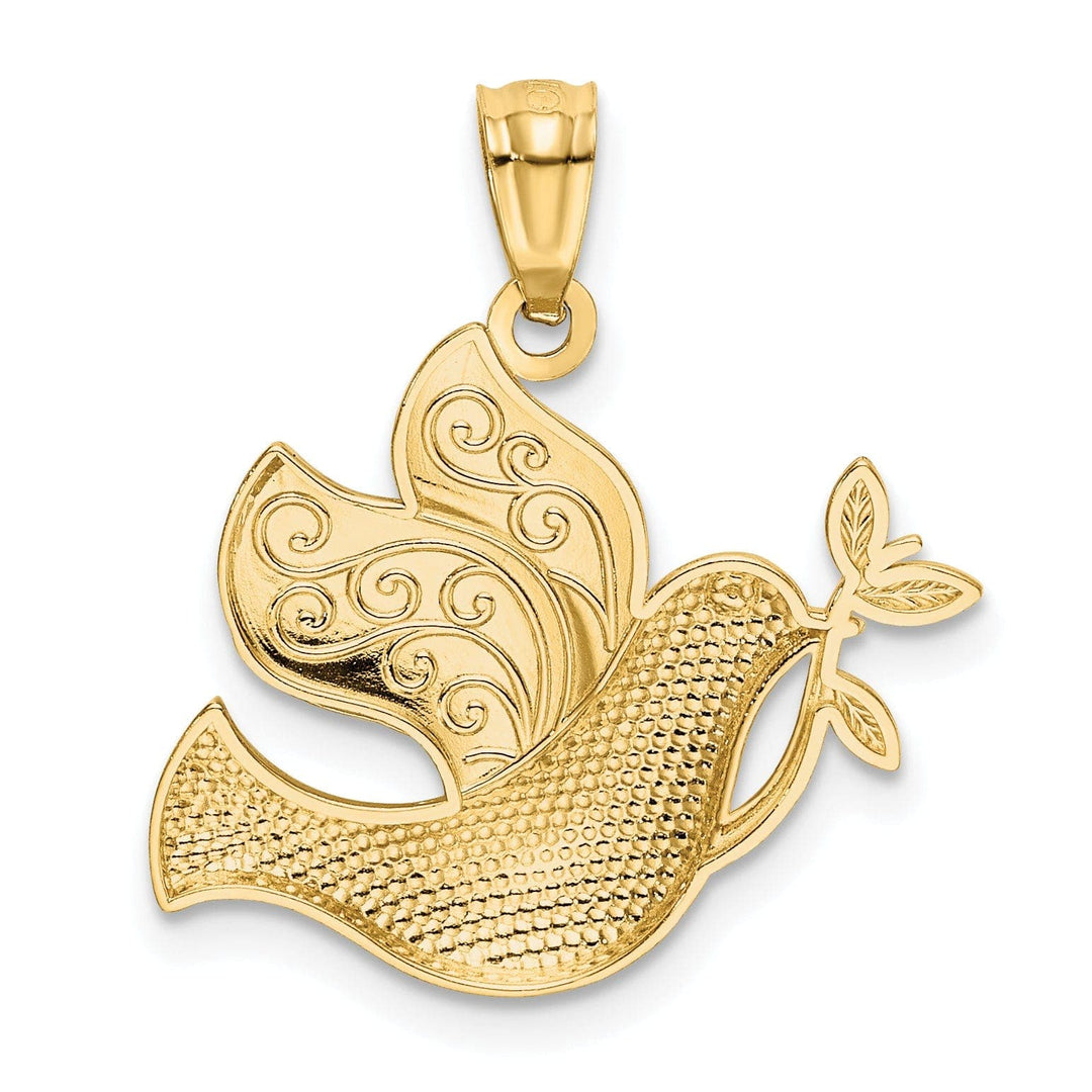 Lovely Rita's Pendants & Charms 14k Yellow Gold Rhodium Polished Solid Concave Peace Dove Pendant