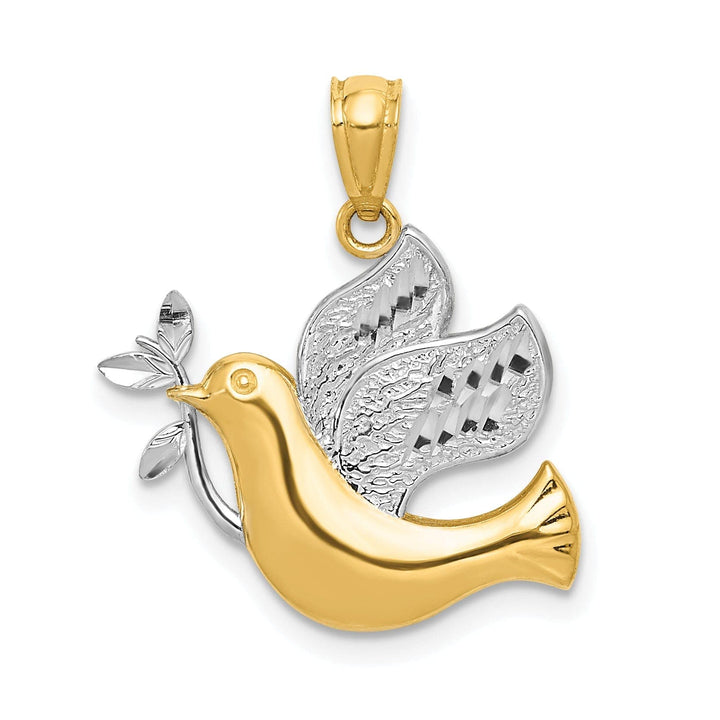 Lovely Rita's Pendants & Charms 14k Yellow Gold Rhodium Polished Solid Concave Peace Dove Pendant