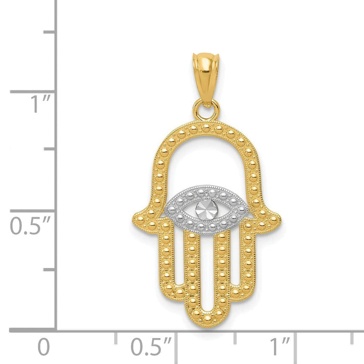 Lovely Rita's Pendants & Charms 14K Yellow Gold Rhodium Polished Texture Finish Solid Hamsa Pendant