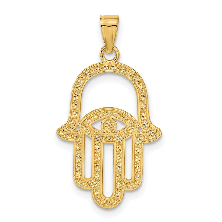 Lovely Rita's Pendants & Charms 14K Yellow Gold Rhodium Polished Texture Finish Solid Hamsa Pendant