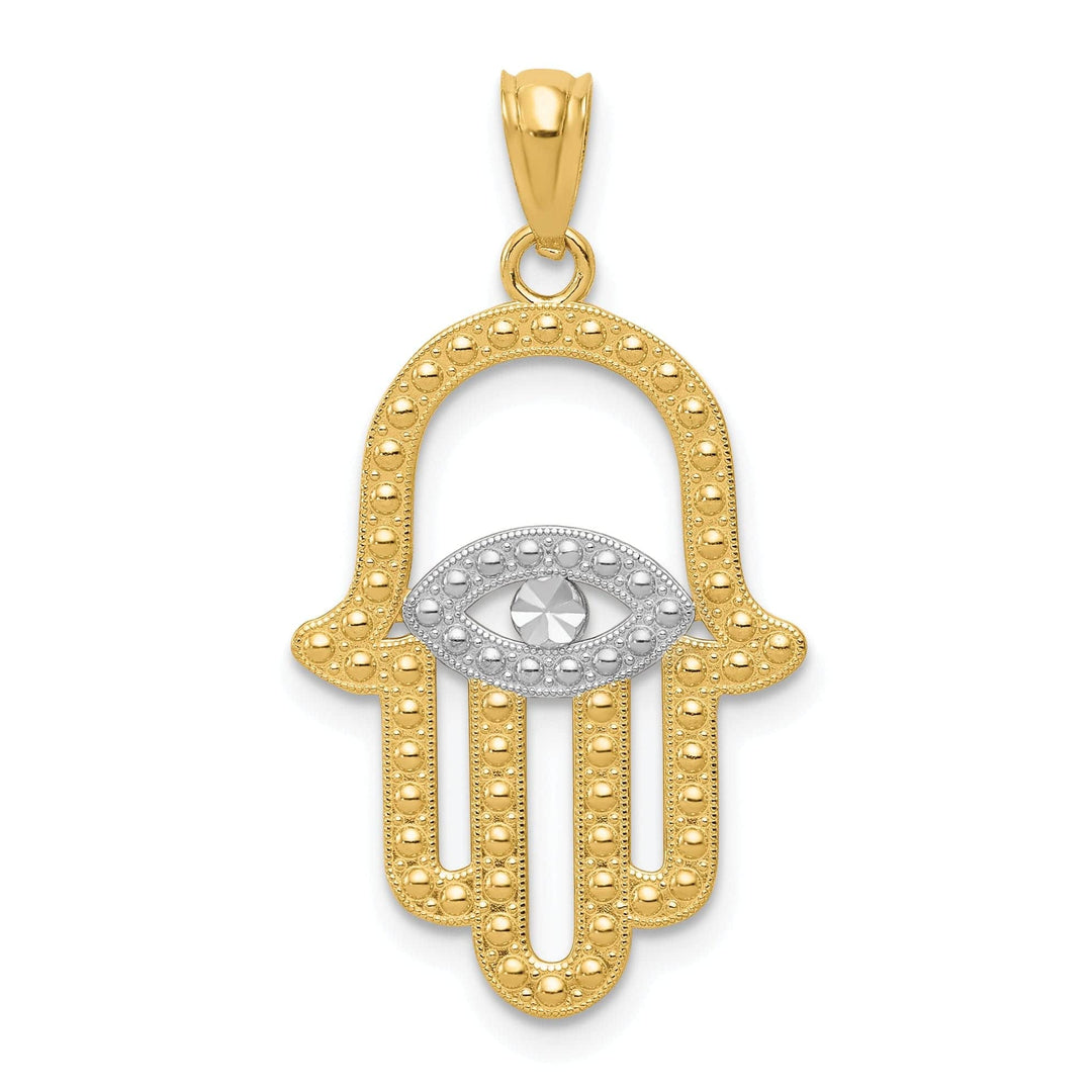 Lovely Rita's Pendants & Charms 14K Yellow Gold Rhodium Polished Texture Finish Solid Hamsa Pendant