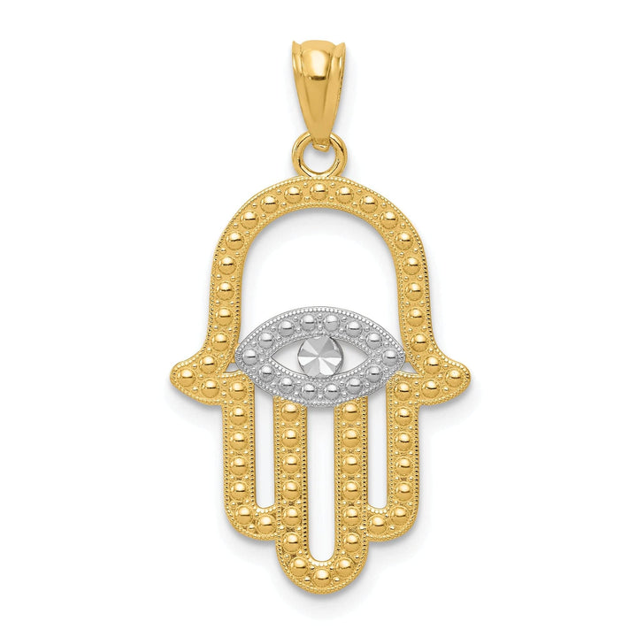 Lovely Rita's Pendants & Charms 14K Yellow Gold Rhodium Polished Texture Finish Solid Hamsa Pendant