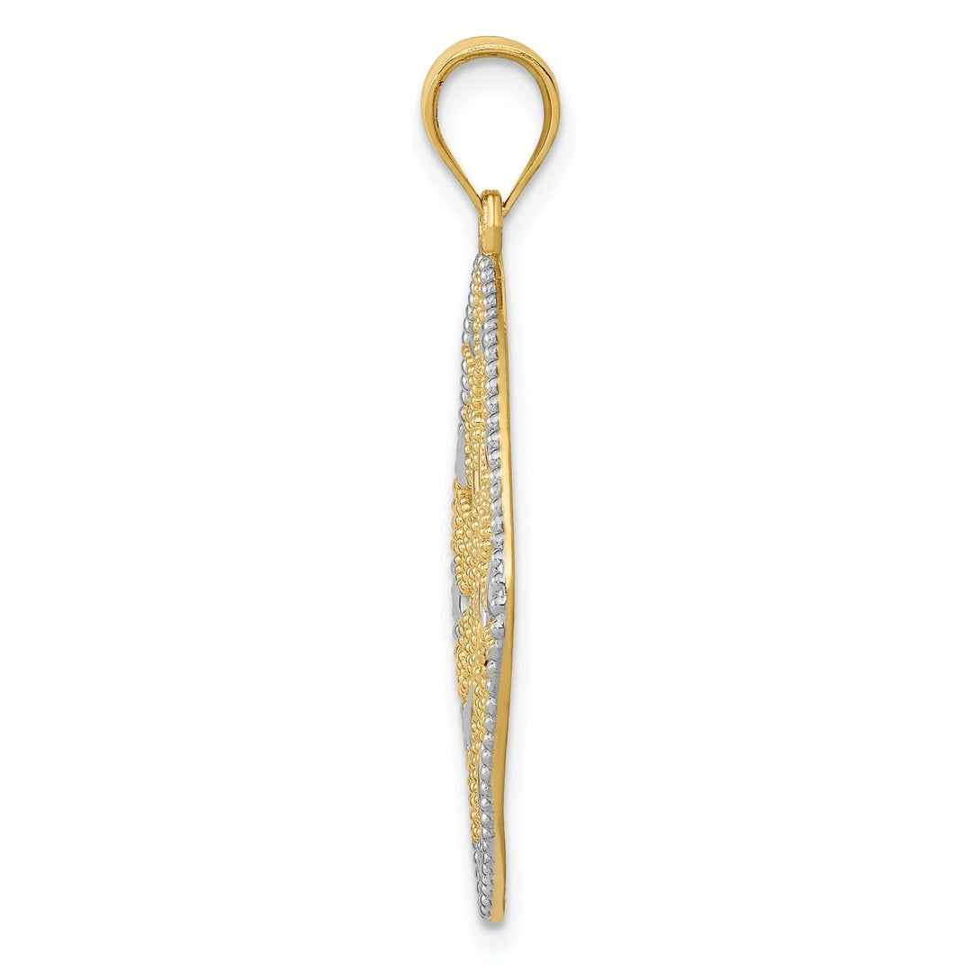 Lovely Rita's Pendants & Charms 14K Yellow Gold Rhodium Solid D.C Polished Finish Filigree Swirl Beaded Design Pendant