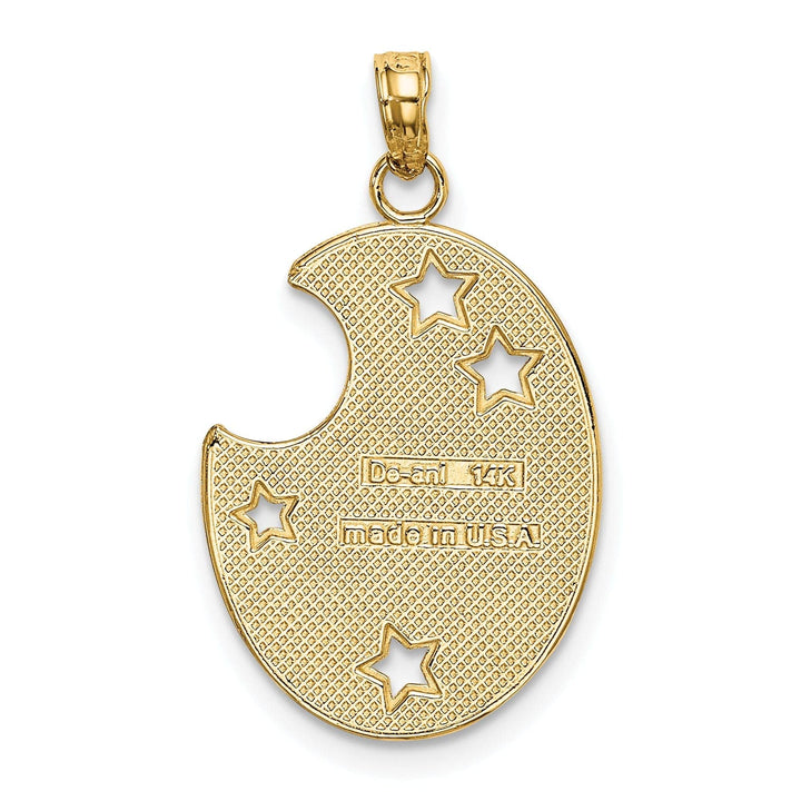 Lovely Rita's Pendants & Charms 14k Yellow Gold Rhodium Textured Polished Finish WISH DREAM BELIEVE Moon and Stars Design Charm