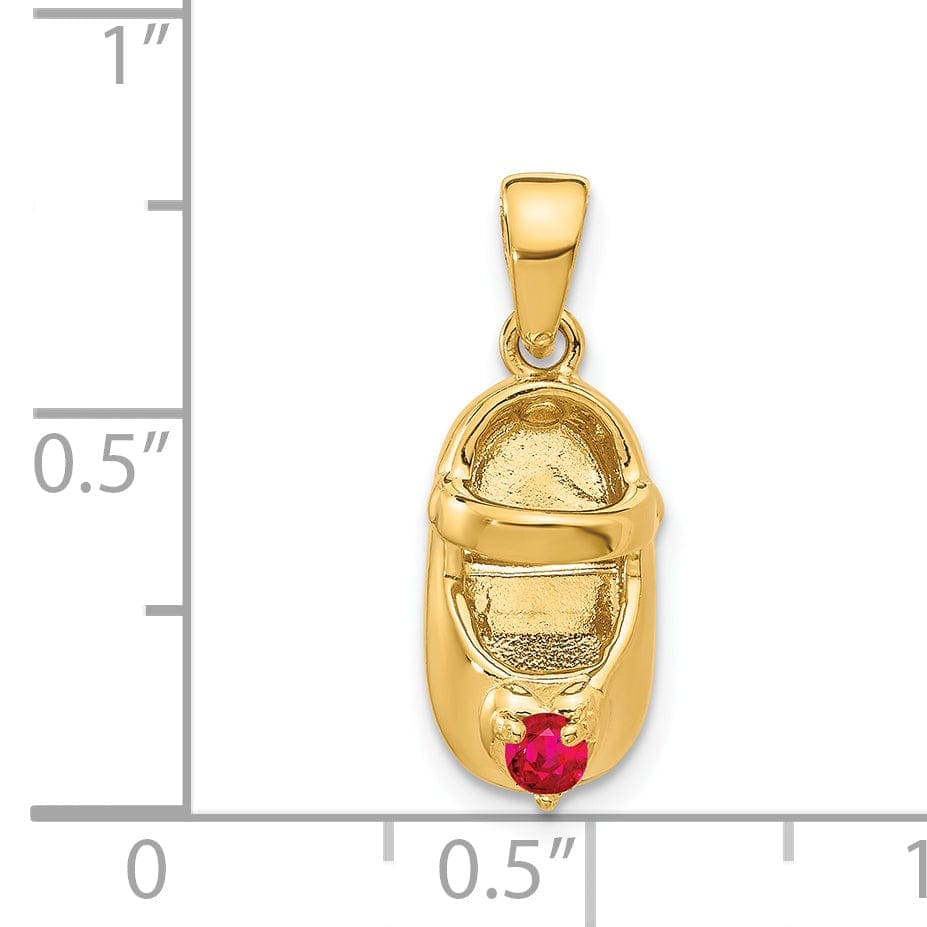 Lovely Rita's Pendants & Charms 14k Yellow Gold Ruby Stone 3D Baby Shoe Charm