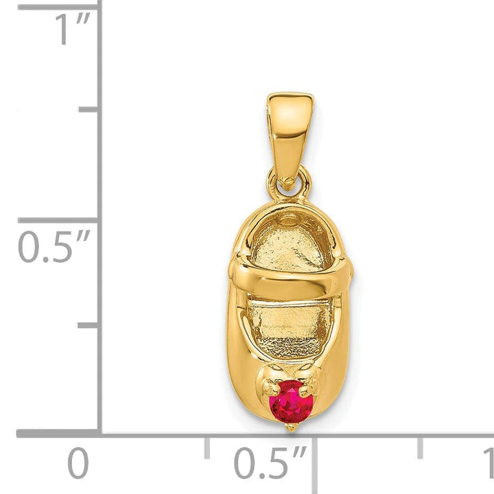 Lovely Rita's Pendants & Charms 14k Yellow Gold Ruby Stone 3D Baby Shoe Charm