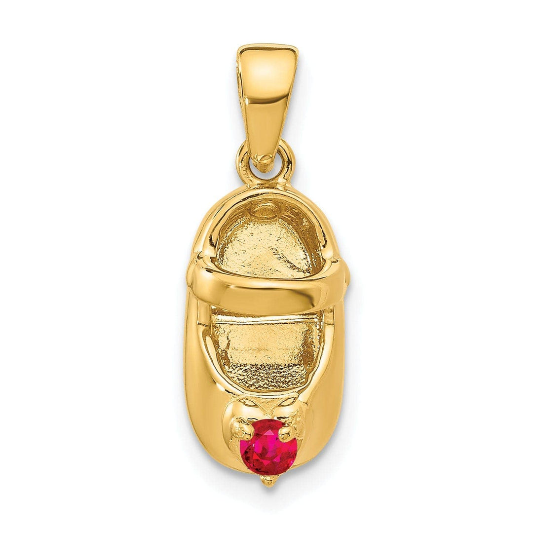 Lovely Rita's Pendants & Charms 14k Yellow Gold Ruby Stone 3D Baby Shoe Charm