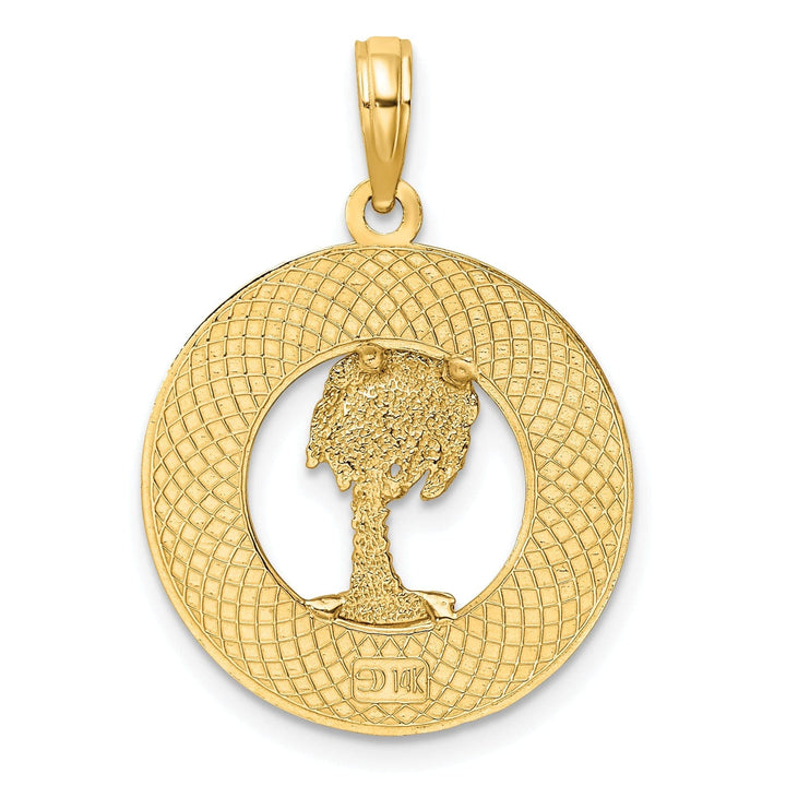 Lovely Rita's Pendants & Charms 14K Yellow Gold SAINT AUGUSTINE FLORIDA Banner Palm Tree Circle Pendant