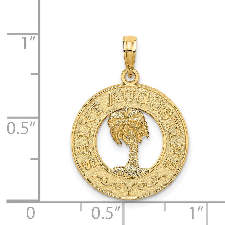 Lovely Rita's Pendants & Charms 14K Yellow Gold SAINT AUGUSTINE FLORIDA Banner Palm Tree Circle Pendant