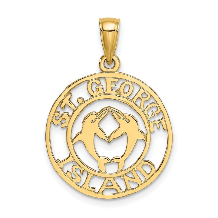 Lovely Rita's Pendants & Charms 14K Yellow Gold Saint GEORGE ISLAND Double Dolphins in Circle Pendant