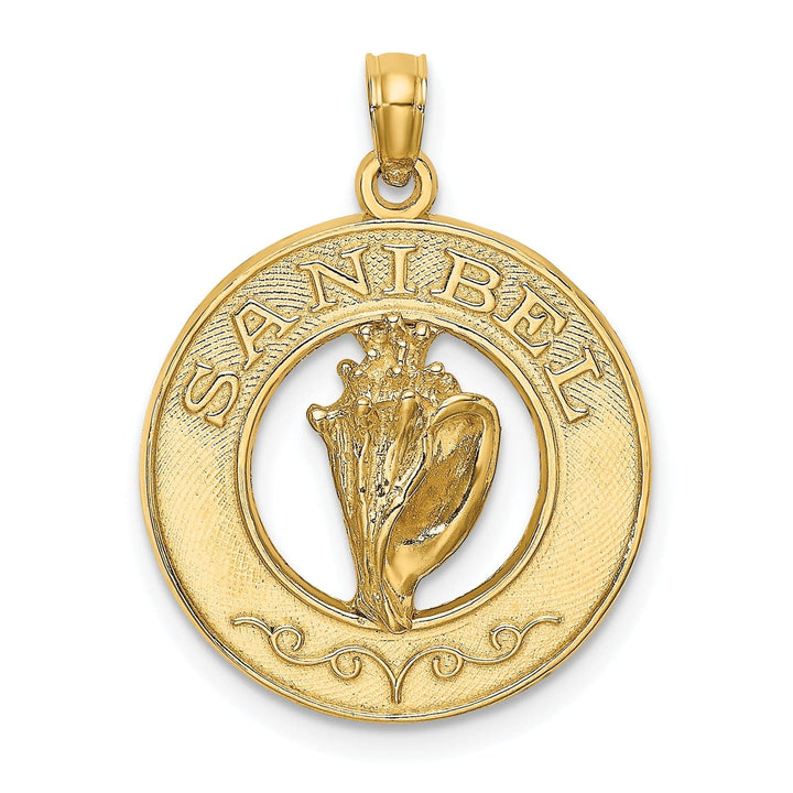 Lovely Rita's Pendants & Charms 14K Yellow Gold SANIBEL Florida with Conch Sea Shell Circle Pendant