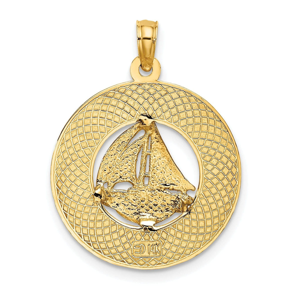 Lovely Rita's Pendants & Charms 14K Yellow Gold SANIBEL Florida with Sailboat Circle Design Pendant