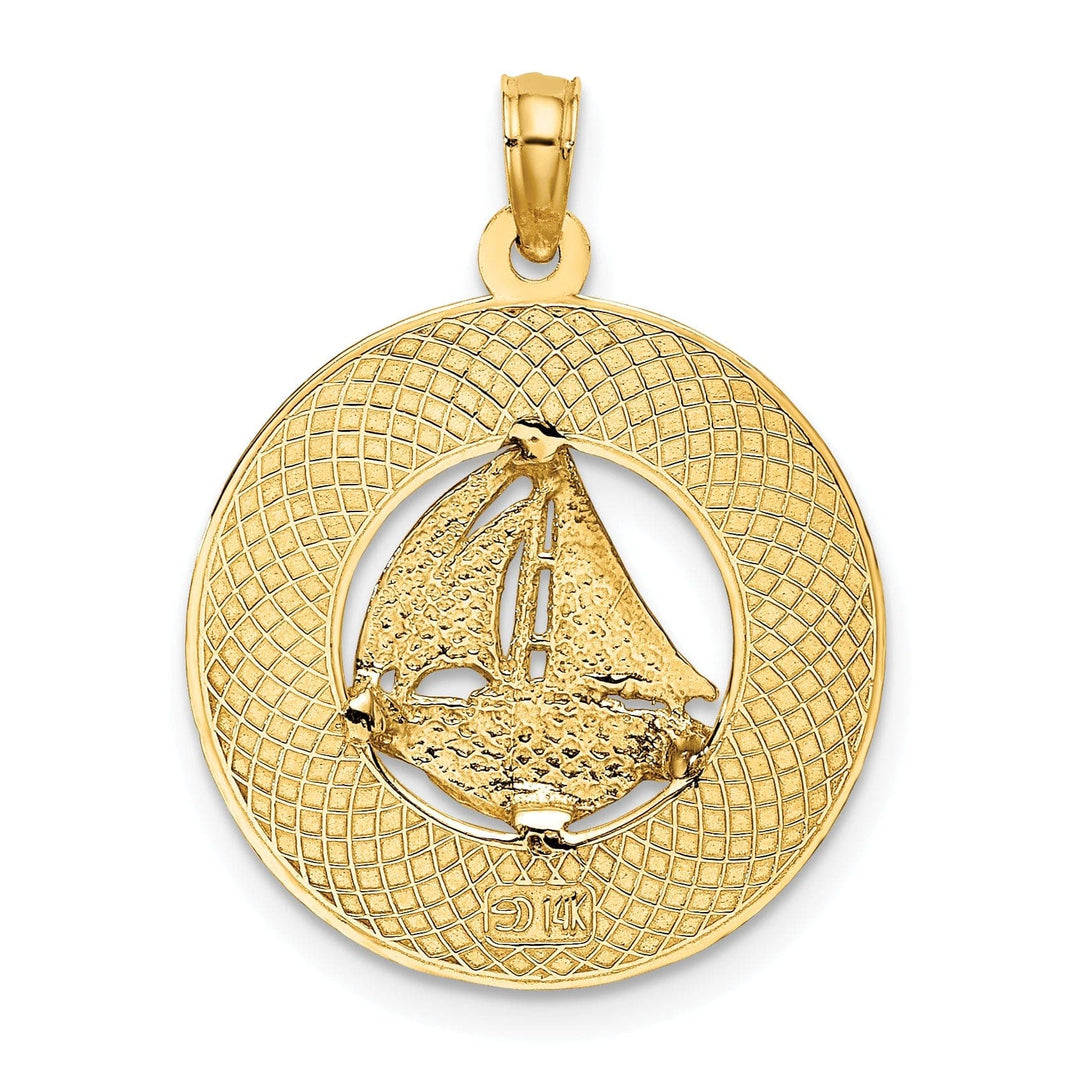 Lovely Rita's Pendants & Charms 14K Yellow Gold SANIBEL Florida with Sailboat Circle Design Pendant