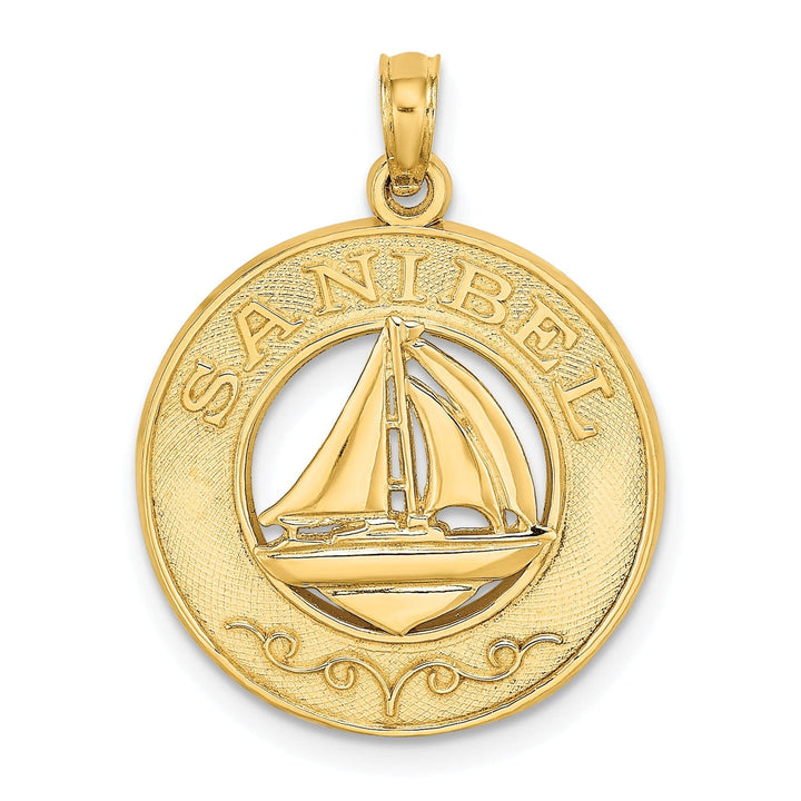 Lovely Rita's Pendants & Charms 14K Yellow Gold SANIBEL Florida with Sailboat Circle Design Pendant