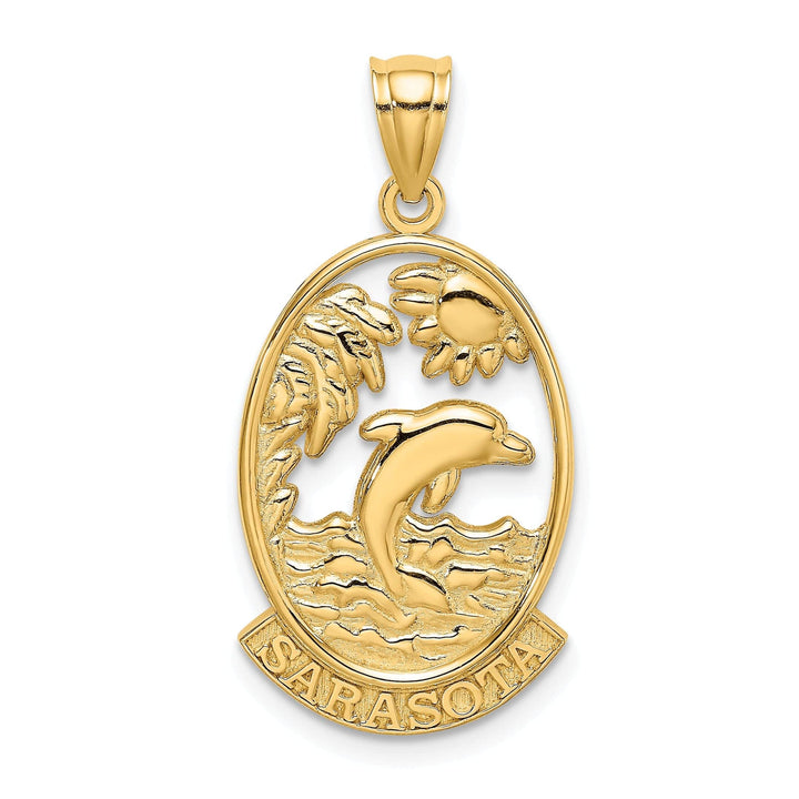 Lovely Rita's Pendants & Charms 14K Yellow Gold SARSOTA Florida Dolphin with Sunset Scene  Pendant
